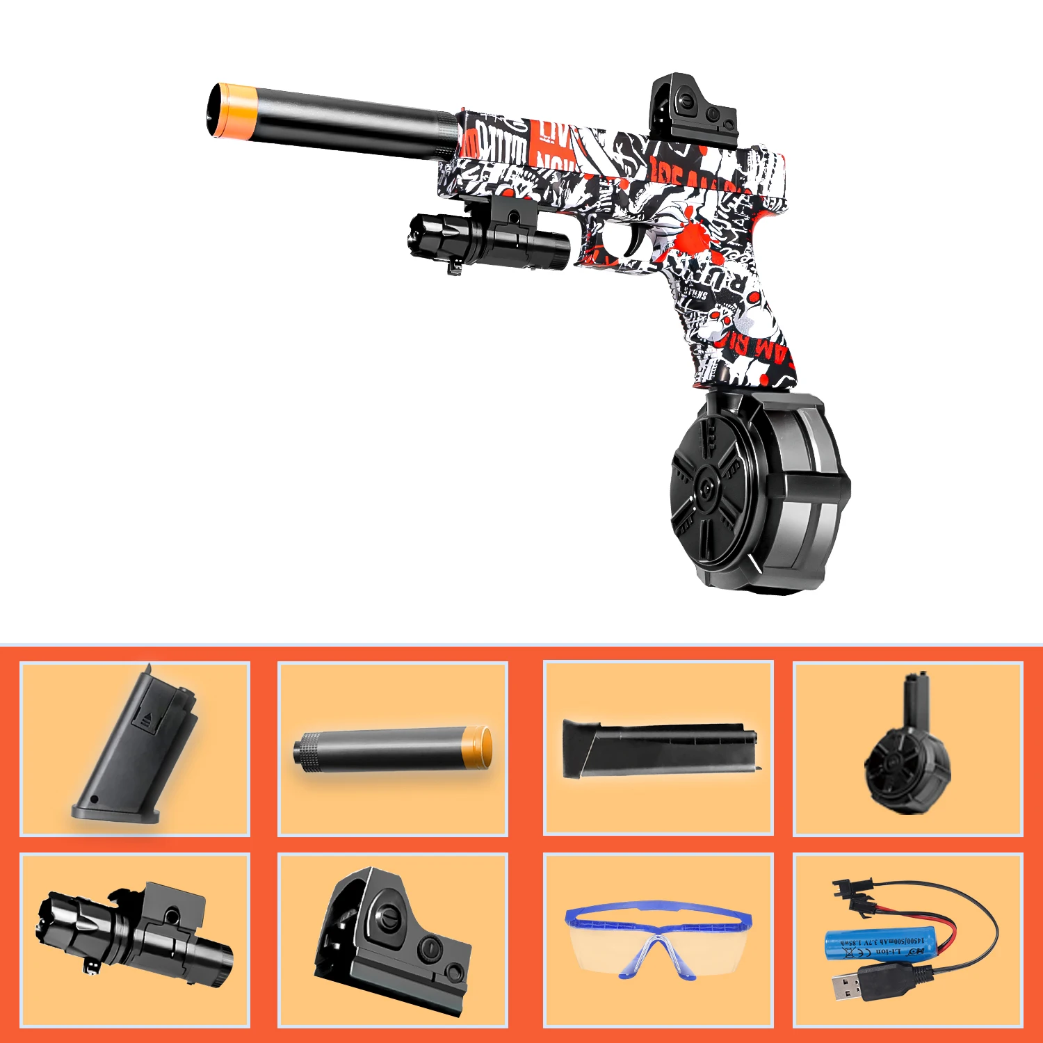 장난감 총, 젤 볼, 내장형 전기 버스트 런처, 다양한 색상 가능, 야외 가족 활동, 휴일에 적합