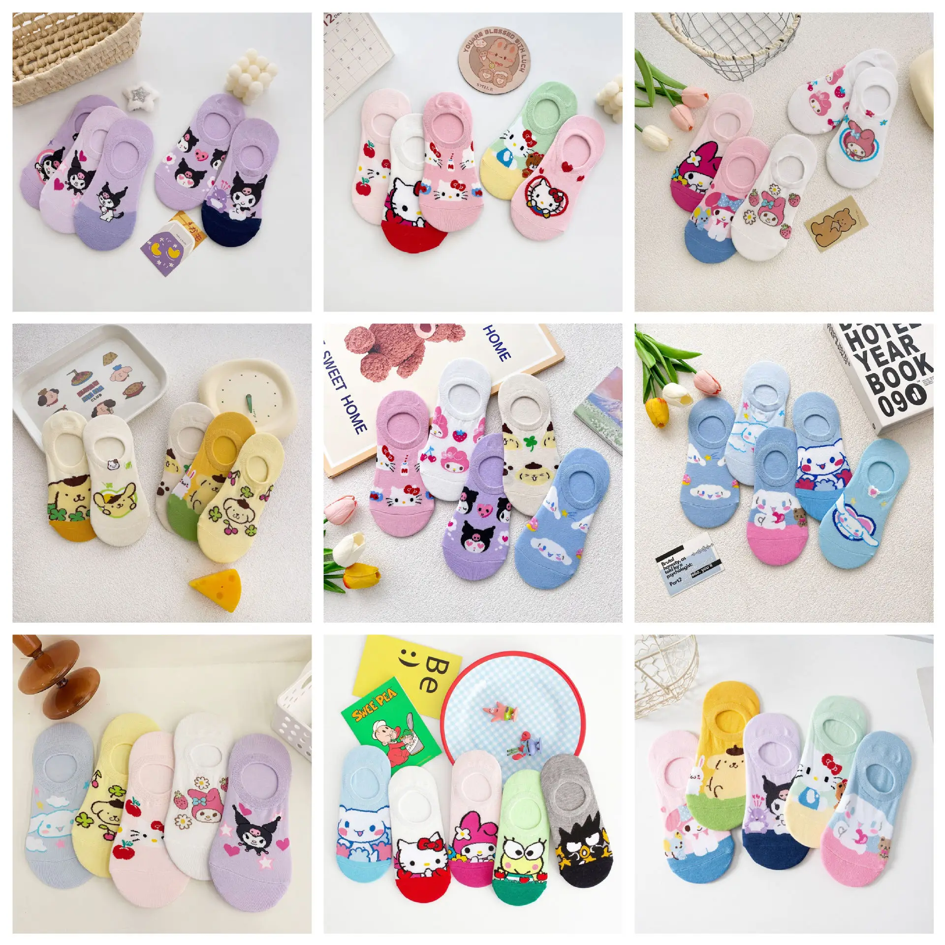 جوارب كورية على طراز أربعة مواسم - جوارب غير مرئية برسوم كرتونية 200N مع مقدمة ضحلة ومادة سيليكون مضادة للانزلاق - قطن نسائي #1