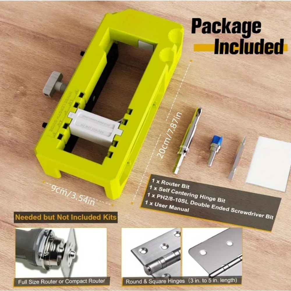 Door Hinge Installation Kit With Jig And Mortiser -Includes Self-Centering Bit & Double Ended Screwdriver Bit