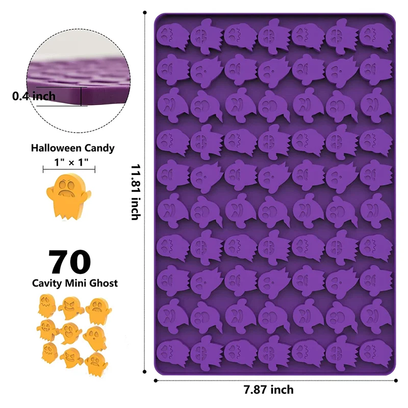 Halloween Candy Mold, Silicone Molds with 60 Mini Ghost Cavity, Trick or Treat Molds for Halloween, Halloween Mold