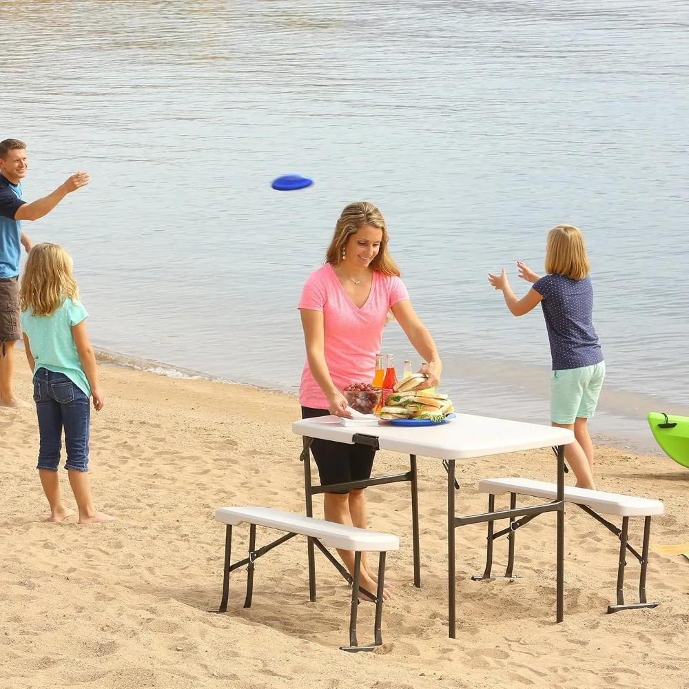 LIFETIME 80373 Draagbare opvouwbare camping RV picknicktafel en bankset, amandel