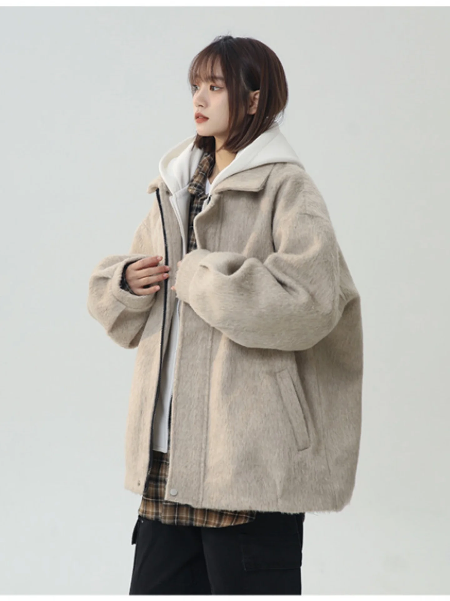 

Мужское шерстяное пальто с утепленным капюшоном, имитация двухслойности, премиум-класс, осенне-зимняя модная верхняя одежда