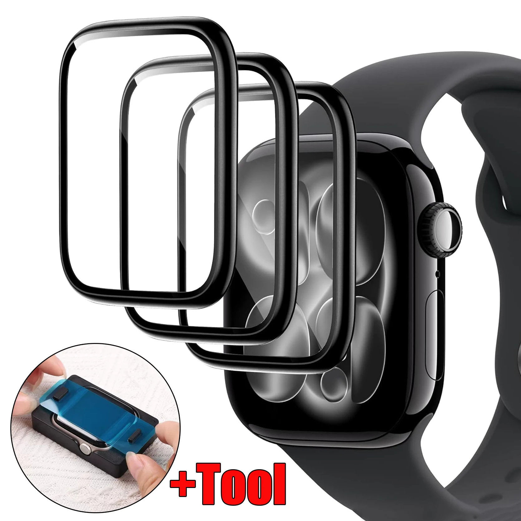 1-5Pcs Screen Protector For Apple Watch Series 11-10 9-8-7-6 5 SE Ultra 3/2 49mm 42mm 46mm 41 45 40mm 44mm Positioning Tool+Film