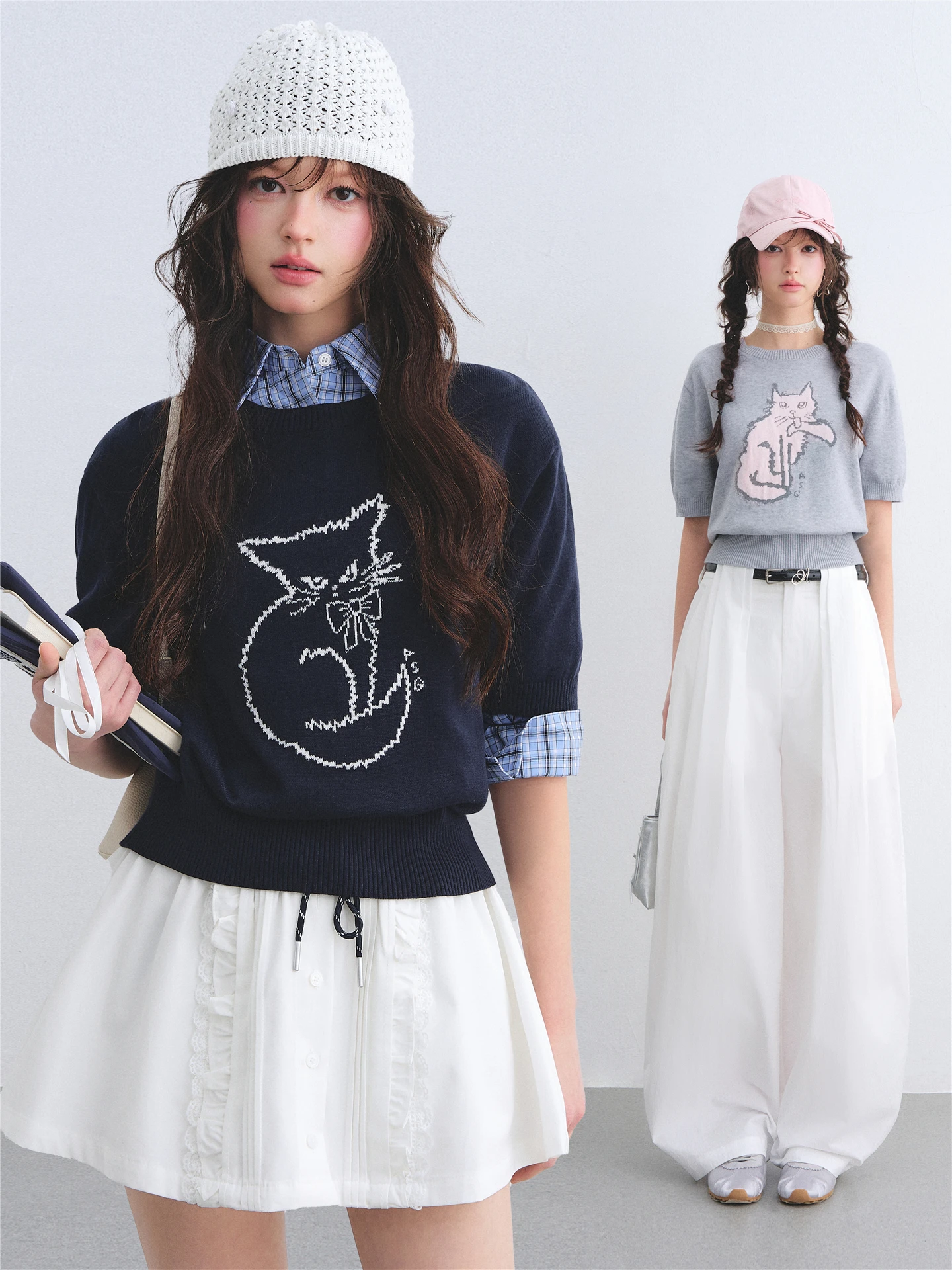 

AsGony Pattern Knitted Short Sleeve round Neck Pullover Top Casual Loose Fit Comfortable Breathable Women's Fashion Tee