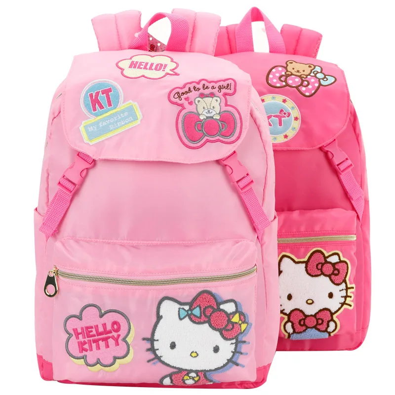 Sanrio-mochila escolar de Hello Kitty para estudiantes, mochila informal de dibujos animados, ligera, de gran capacidad, para niños