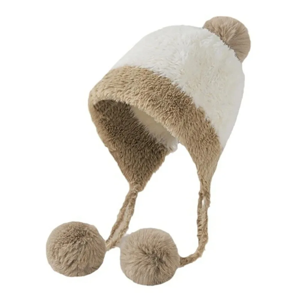 AliExpress Casual Windproof Knitted Plush Hat Thickened Coldproof Beanies Cap Keep Warm Pompoms Hat Outdoor Cycling