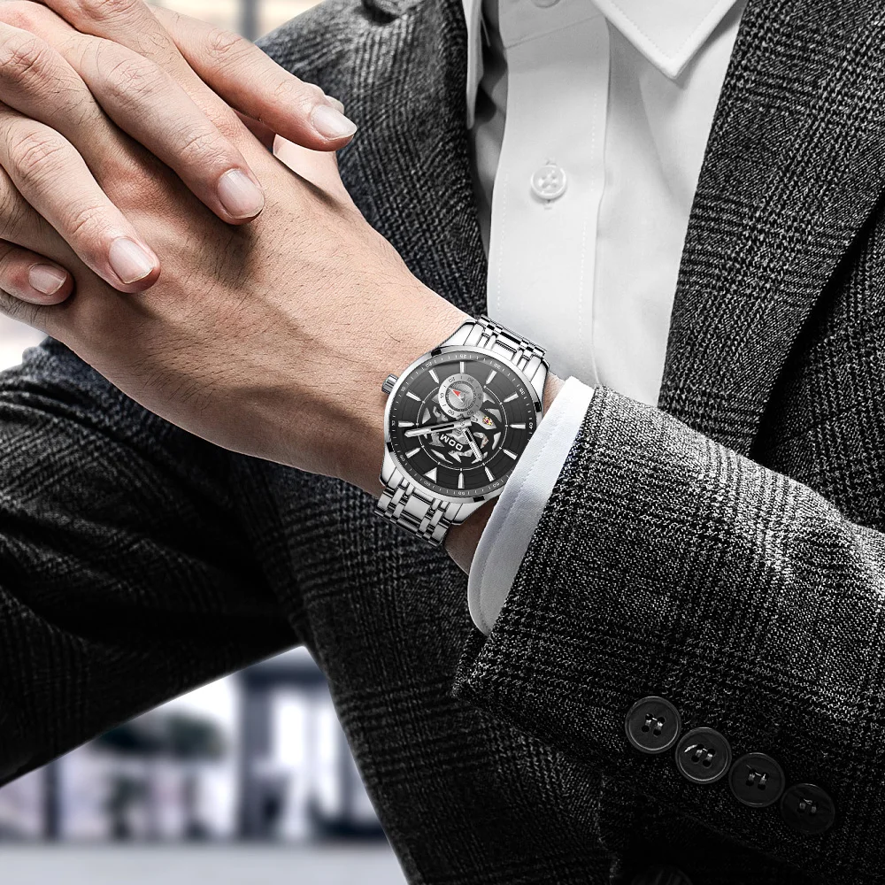 Dom Nieuwe Mechanische Horloge Mannen Sport Horloges Rvs Klassieke Klok Mannelijke Waterdichte Relogio Masculino M-1308D