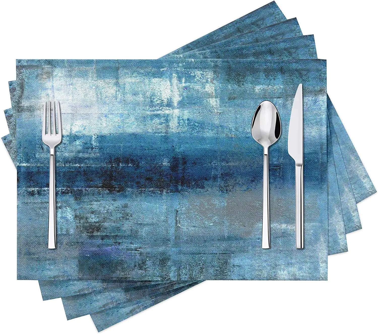 Sorfbliss Modern Art Placemats  Blue and Grey Abstract Paint