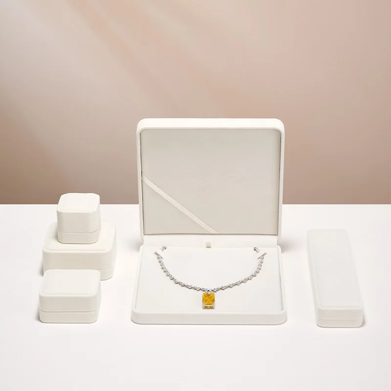 WoodTen Velvet Ring Jewelry Box Beige Earring Box Necklace Bracelet Storage Case Jewelry Organizer Jewelry Gift Box for Wedding