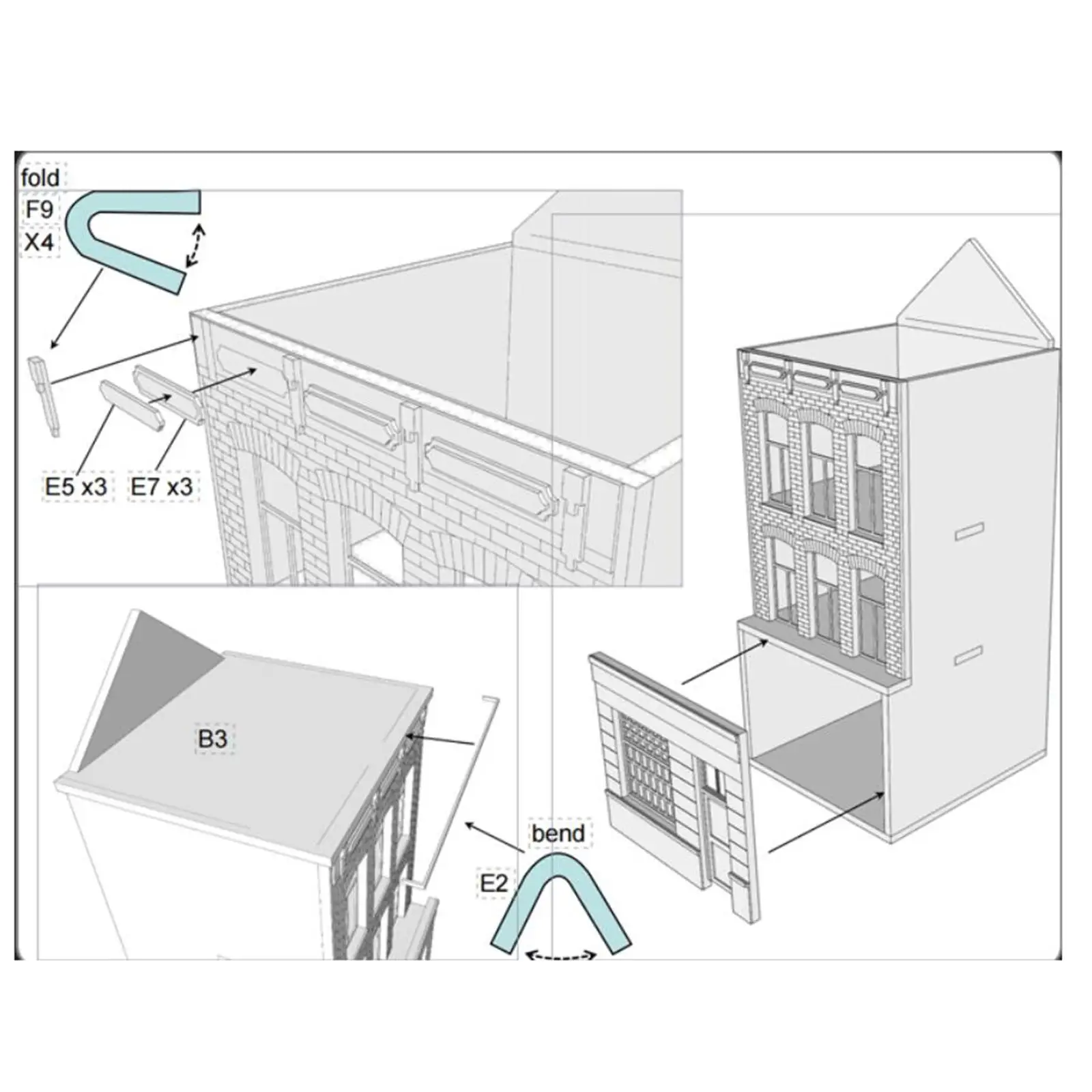 1/87 Gebäudemodellbausätze, handgefertigt für Miniatur-Szenenlayout, Sandtischdekoration