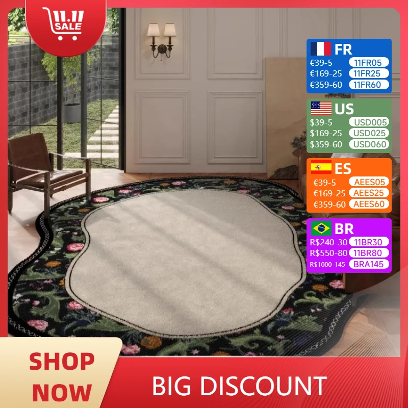 

Carpet for Living Room Retro Floral Fluffy Soft Bedroom Bedside Rug Special-shaped Large Area Soft Cloakroom Mat Alfombra 양탄자