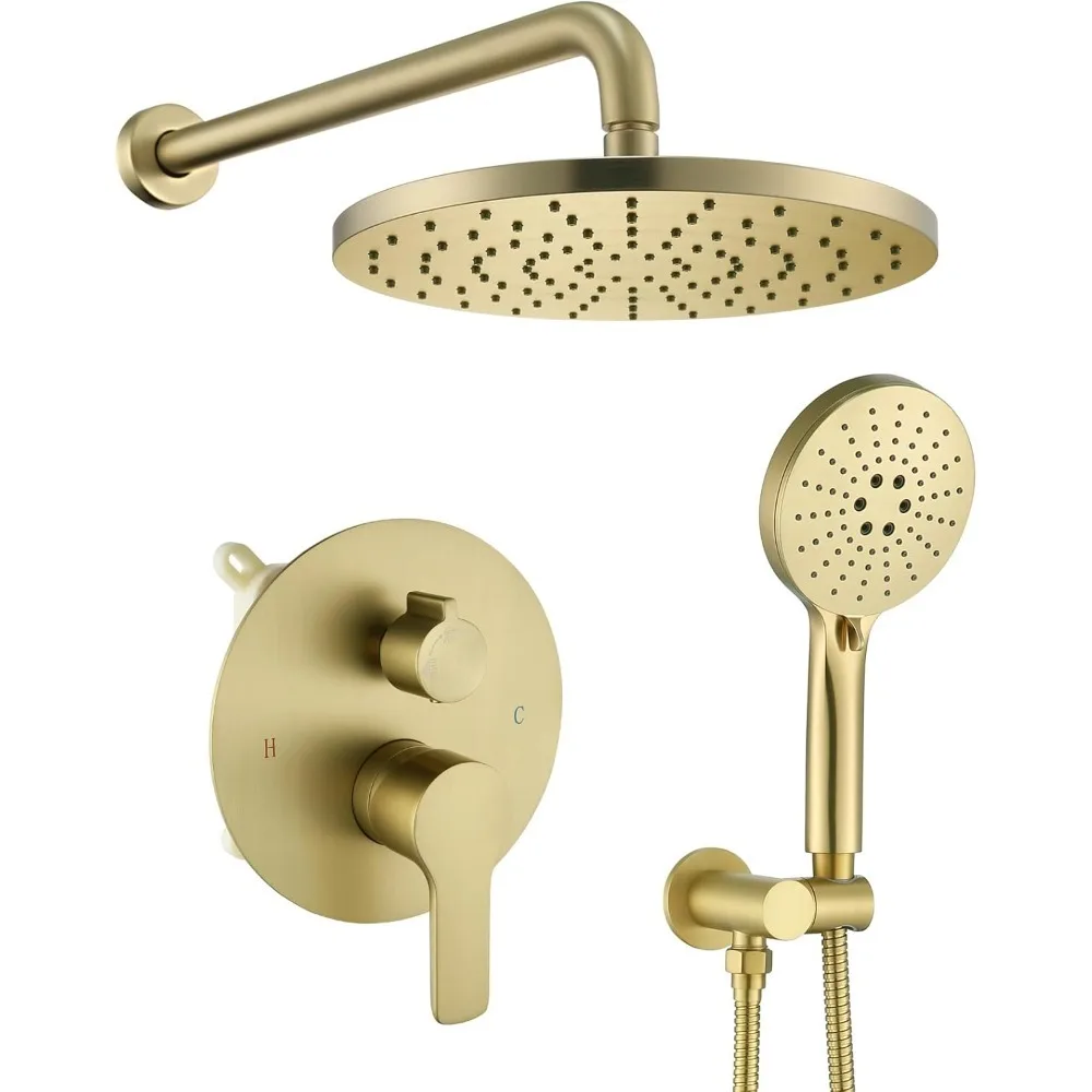 Shower Set - Brushed Gold Finish, Powerful High Pressure Showerhead System with 3 Adjustable Settings and Handheld Capability