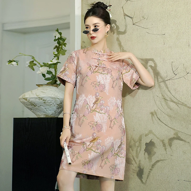 

Женское современное восточное платье с цветочным принтом - роскошное свободное платье Cheongsam, элегантное Ципао, китайская новогодняя одежда 2025 г.