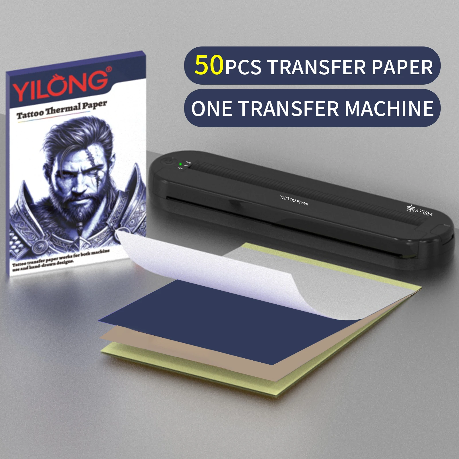 YILONG Wireless Tattoo Transfer Machine Portable A4 Thermal Printer Bluetooth Copier with 50 Sheets Thermal Paper for Artists