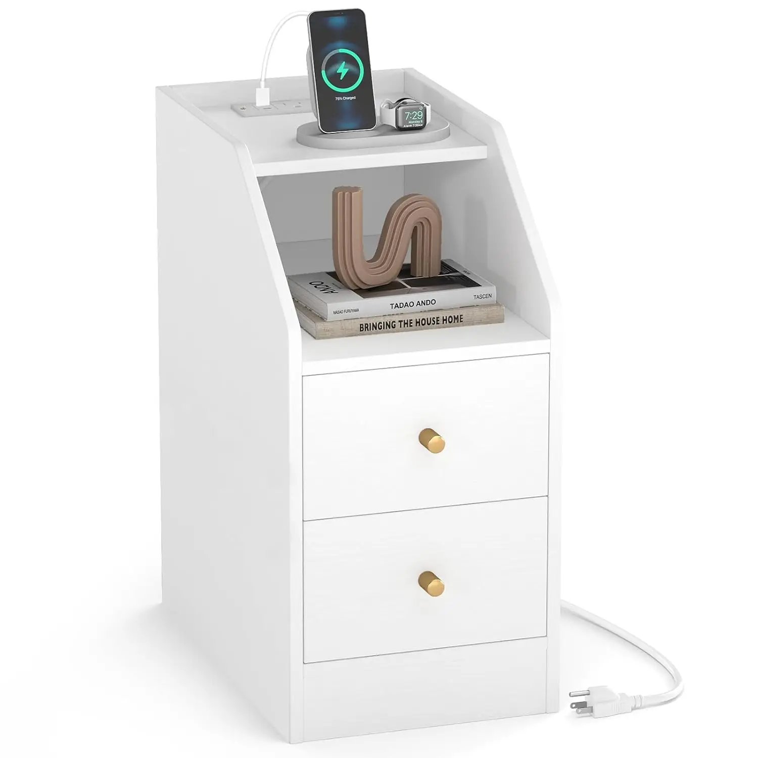 Night Stand With Charging Station - Sofa Couch End Side Table W/Open Shelf, Storage Drawers, USB & Type-C Port,, Customized