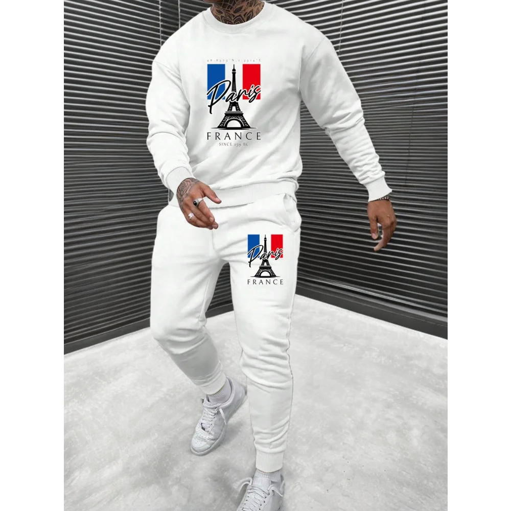 

Print Autumn and Winter Men's Loose Sweatshirt Two-Piece Set, Daily Men's Casual Fashion Outfit, Men's Gift