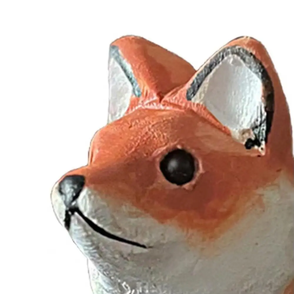 Solid Wood Wooden Fox Figurine Miniature Size Hand Carved Fox Sculpture Natural Finish Realistic Detail Desktop Ornament