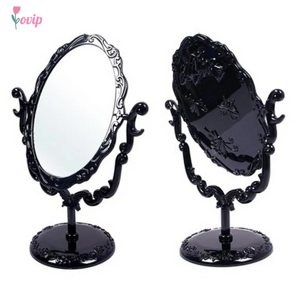 Black Vintage Royal Makeup Mirror Desktop Rotatable Gothic Mirror with Butterfly Rose Decoration Cosmetic Tool