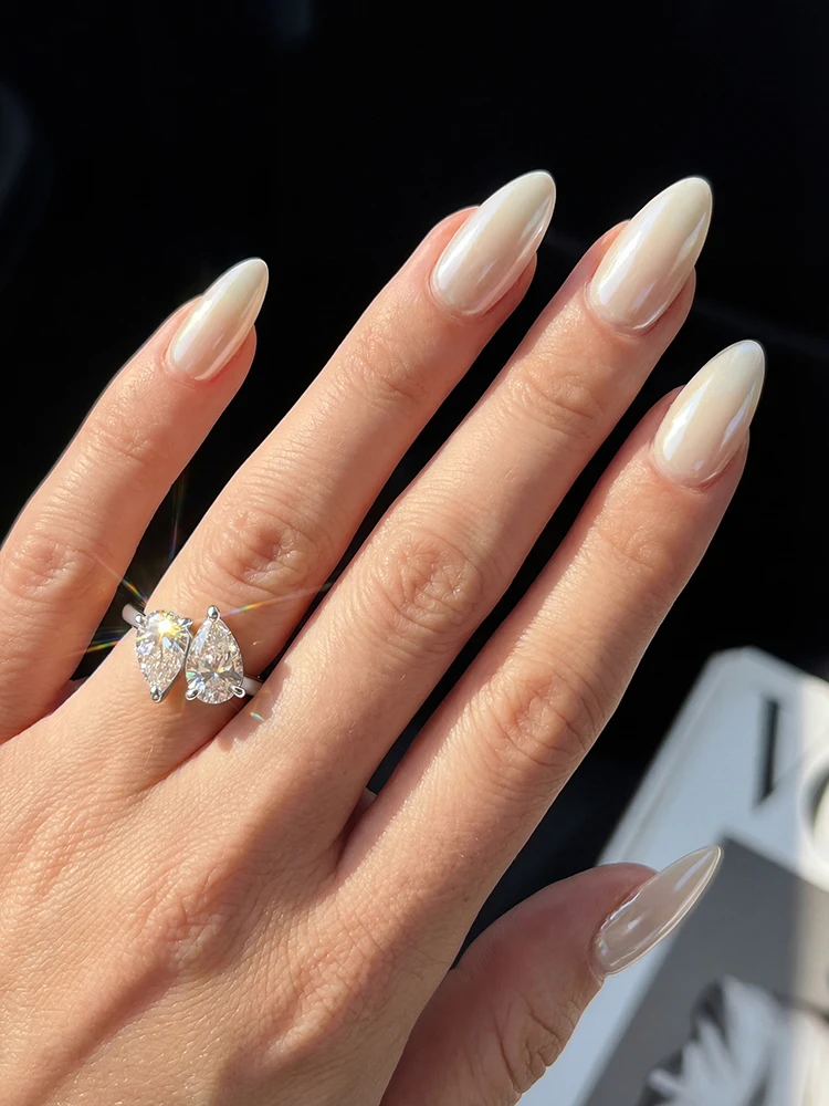 Luxuriöse 2CT Moissanit-Diamant-Verlobungsringe mit funkelndem Wassertropfen-Design für Damen, Geschenk, Hochzeit, modisch, hochwertiger neuer Schmuck – Detail 4