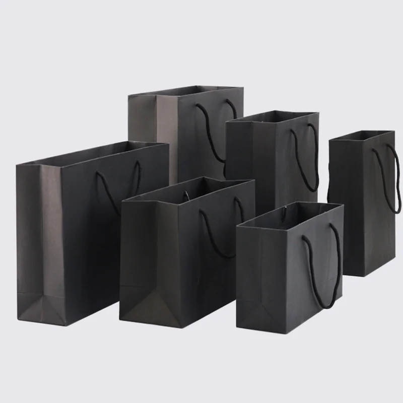 10Pcs Custom Logo Black Paper bag for jewelry package bag perfume personization paper bag for small business clothing packages