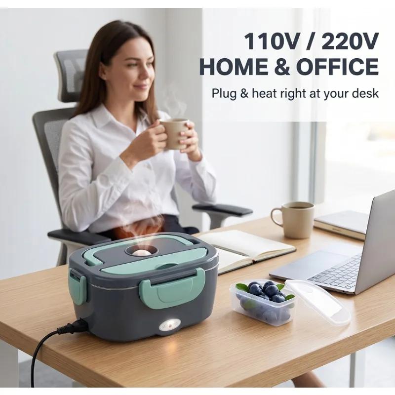 Car Mounted Household Electric Lunch Box, 304 Stainless Steel Heating Lunch Box, Dual Voltage Insulation, Work with Rice, Hot Rice Artifact