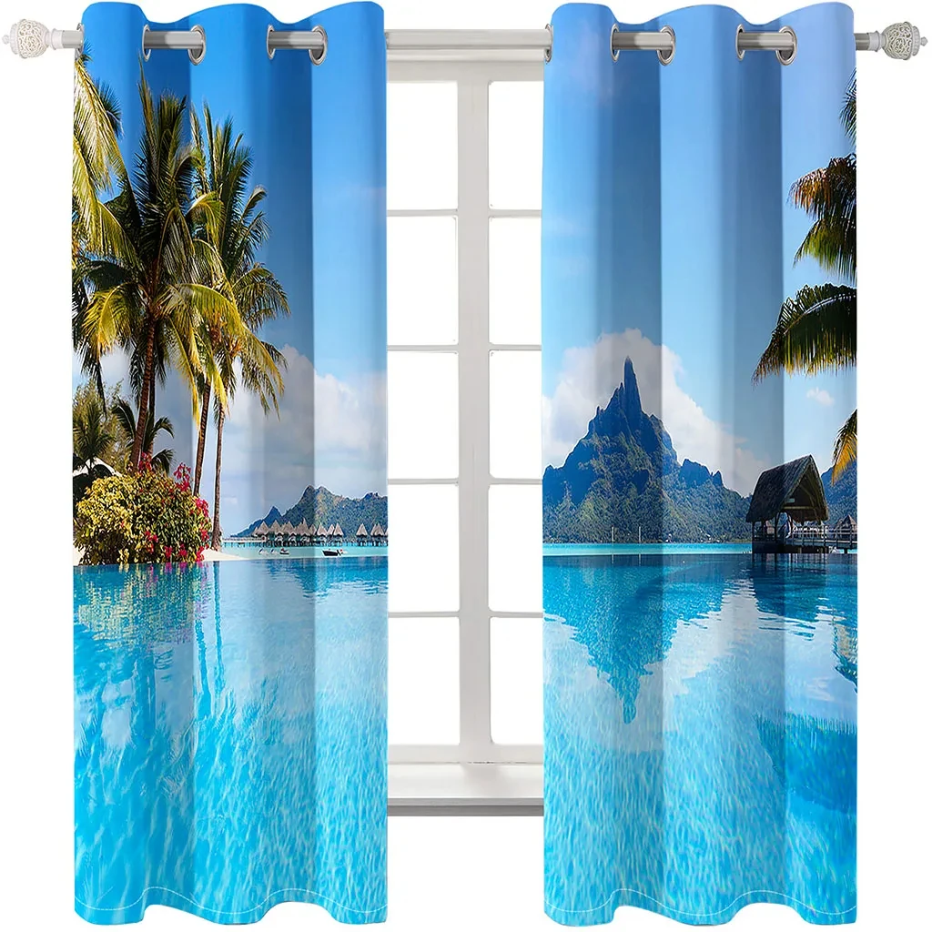 Natural Seaside Scenery 3D Landscape Modern Blackout Curtains Window For Living Room Bedroom Curtain Home Decor Kitchen Drapes