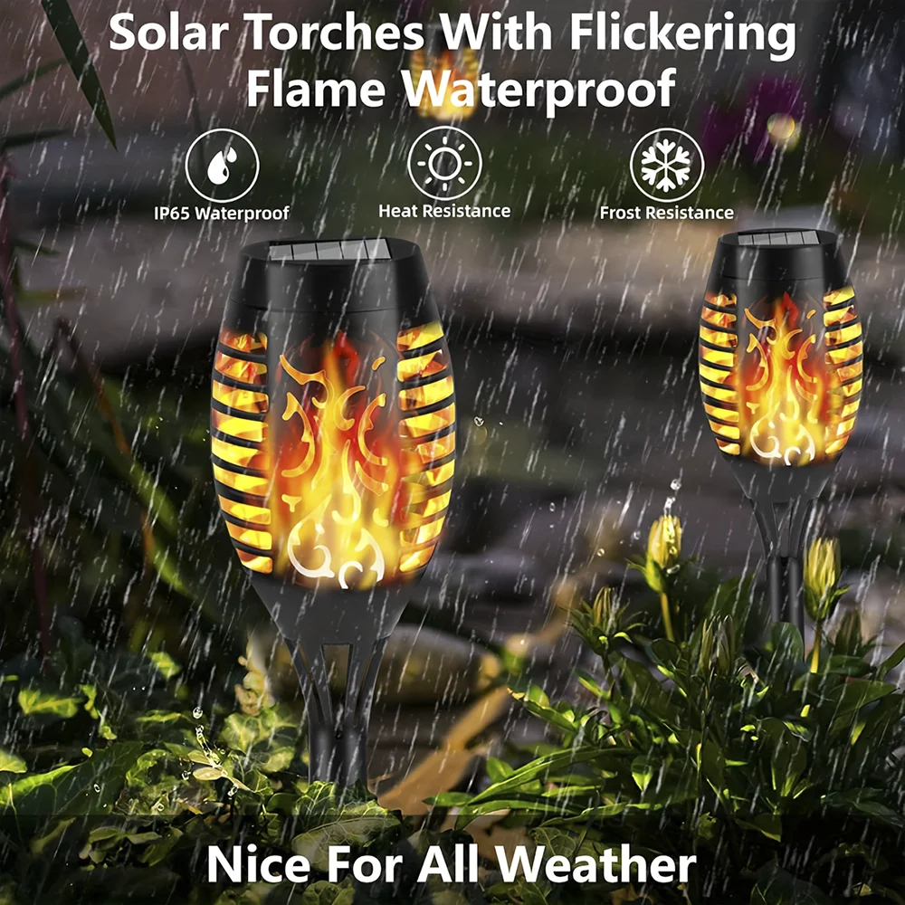Multi-pack Solar Flame Torch Light Flickering Flame Effect Waterproof Outdoor Garden Lawn Pathway Patio Terrace Ground Lamp