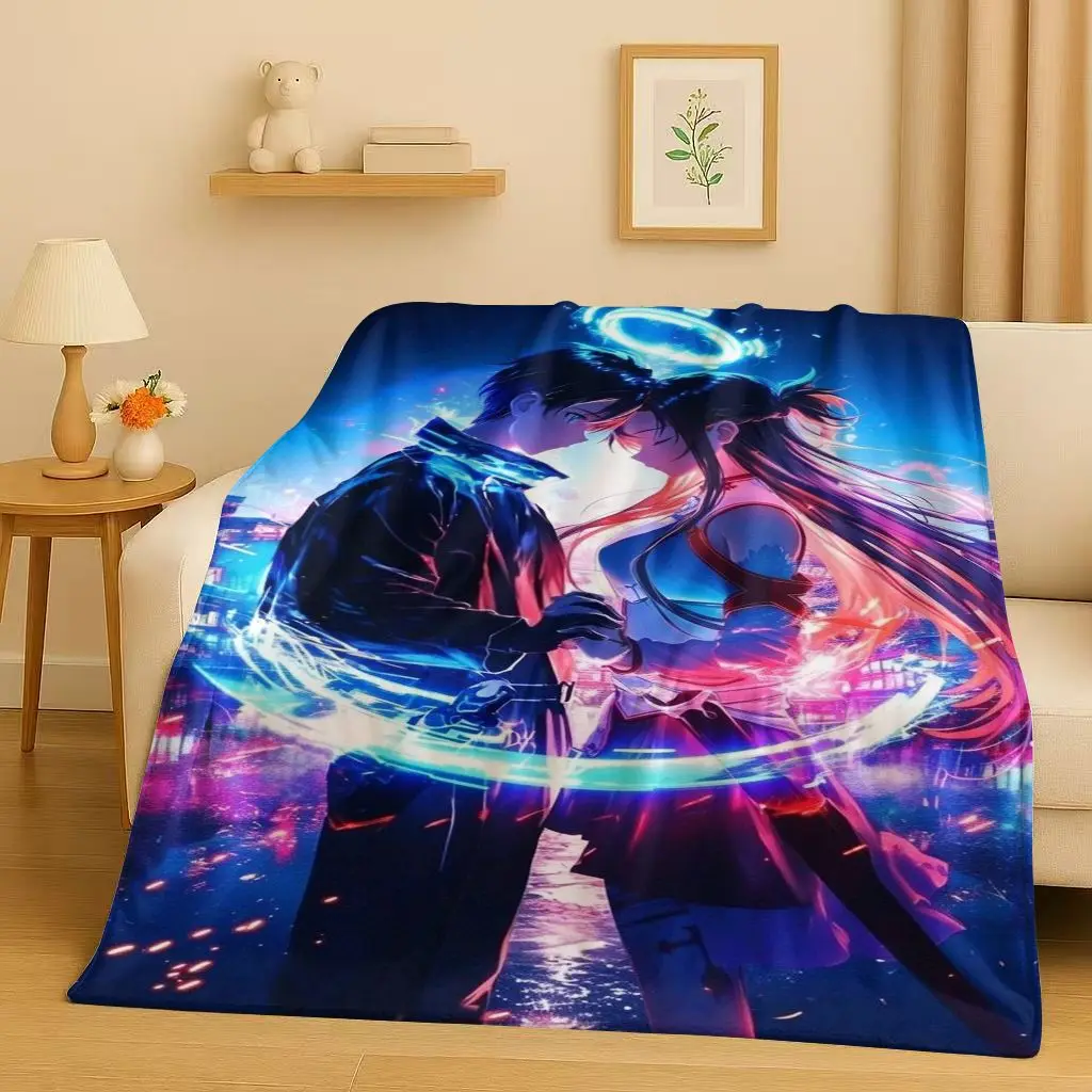 

HD Sword Art Online SAO Cartoon Kirito Yuuki Asuna Flannel Blanket,Ultra Soft Warm Plush Throw for Home Bedroom Bed Sofa Kids