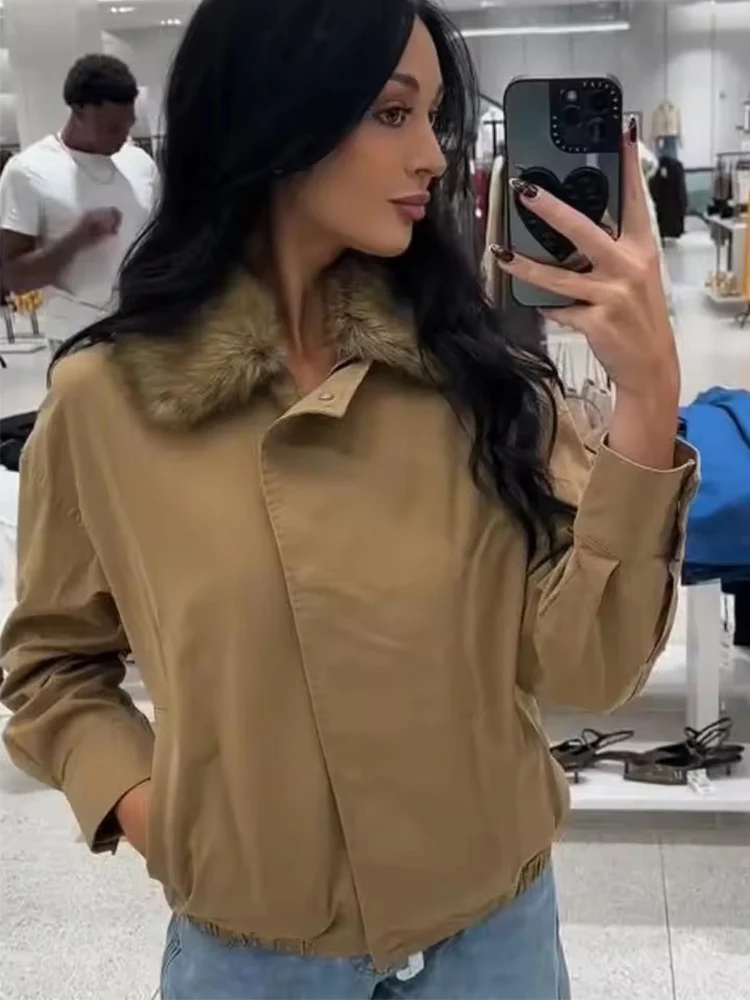 

Women Autumn Winter Jacket 2025 New Fashion Faux Fur Collar Bomber Jackets Coat Female High Street Long Sleeve Zipper Outerwear