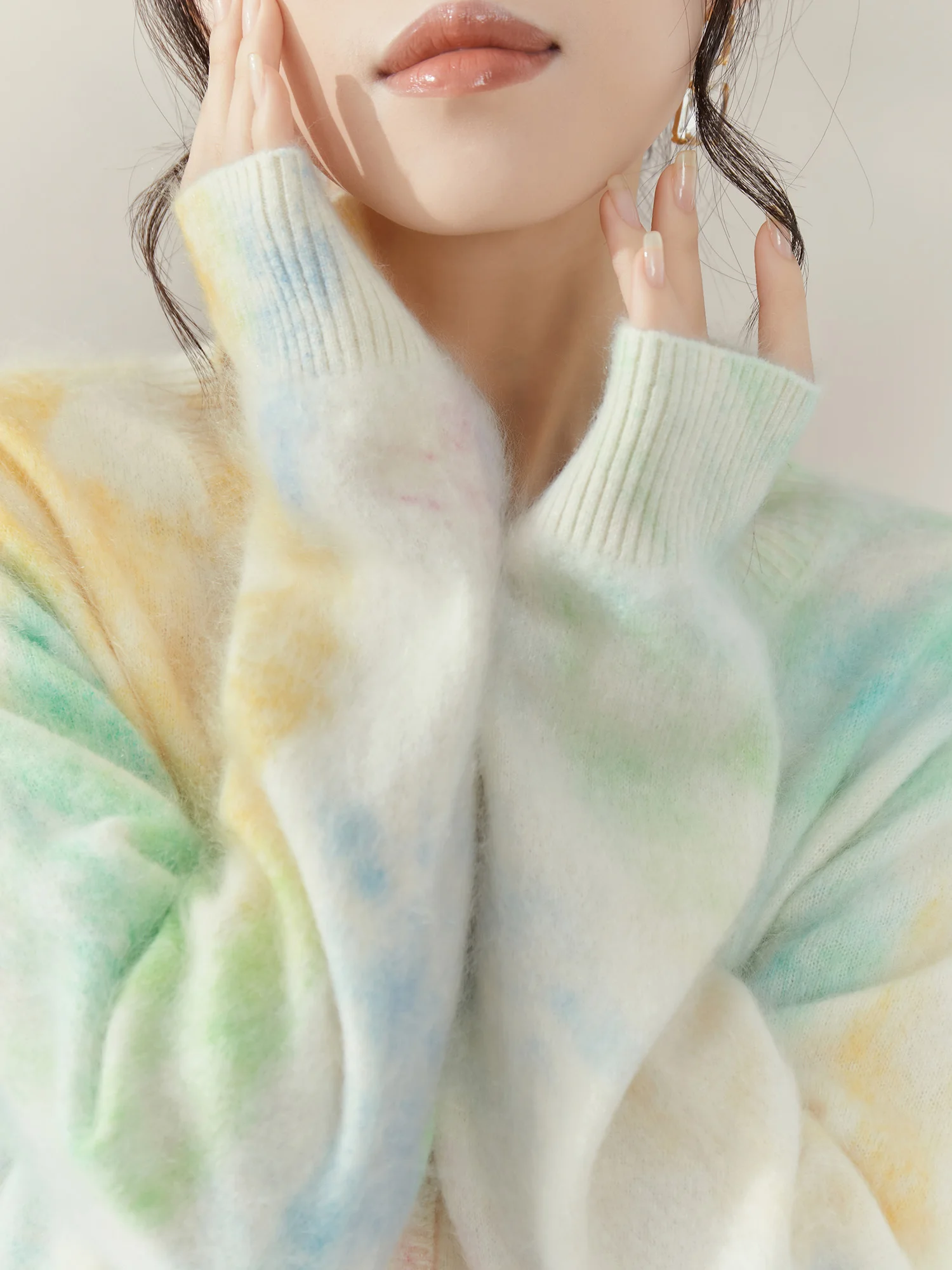 

Early Autumn Watercolor Painting round Ne Knitted Open Cardigan Lazy High-End Feeling Sweater Casual Loose Polyester Fiber