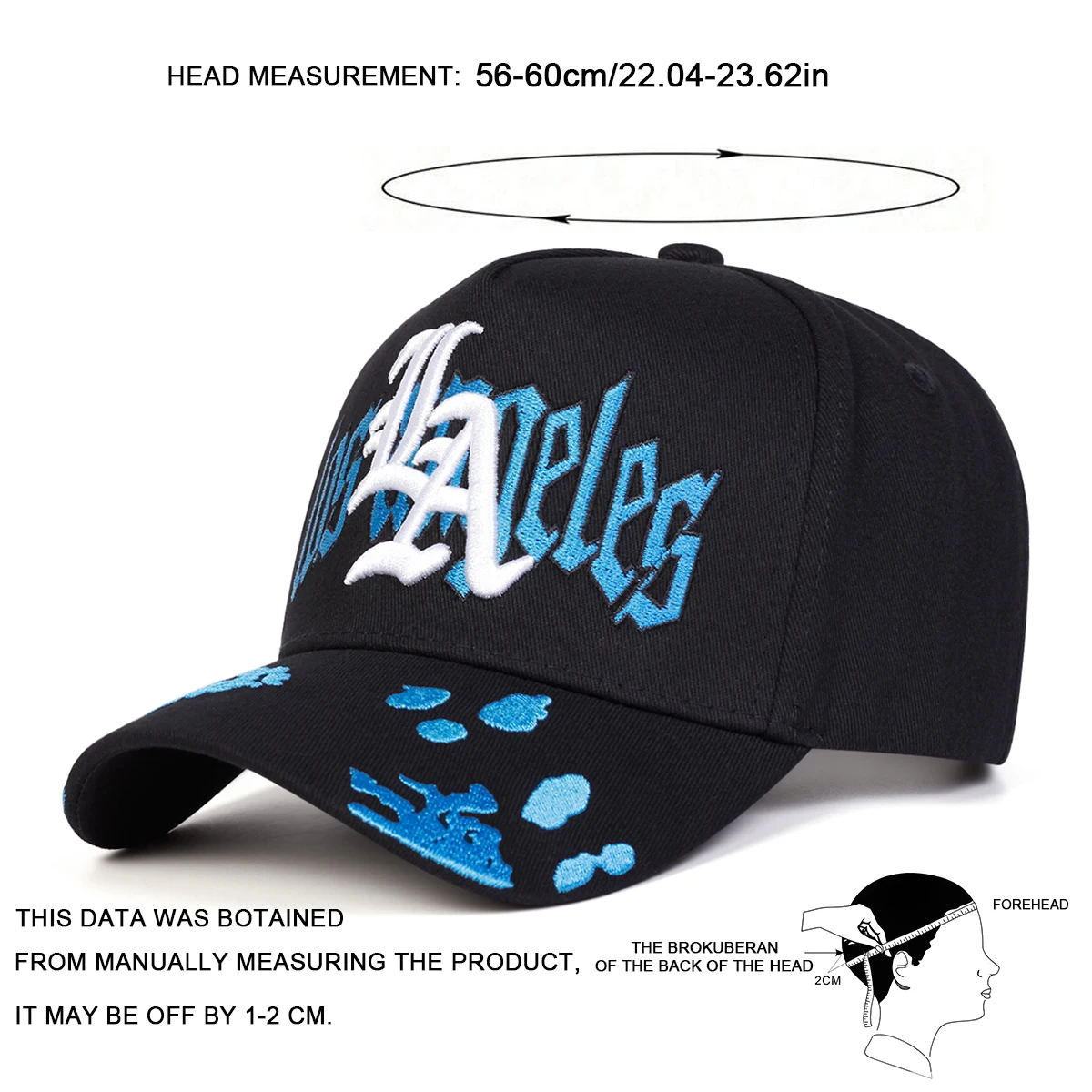 Unisex Gothic LA LOS ANGELES Baseballkappen mit Stickerei, Frühling und Herbst, für den Außenbereich, verstellbare Freizeithüte, Sonnenschutzhut, Sportkappe – Detail 5