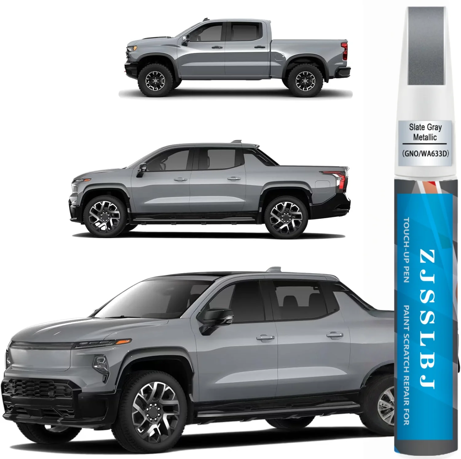 Car Touch Up Paint (Slate Gray Metallic(GNO/WA633D)) for Chevrolet, 2 in 1 Car Scratch Remover with Pen Tip and Brush