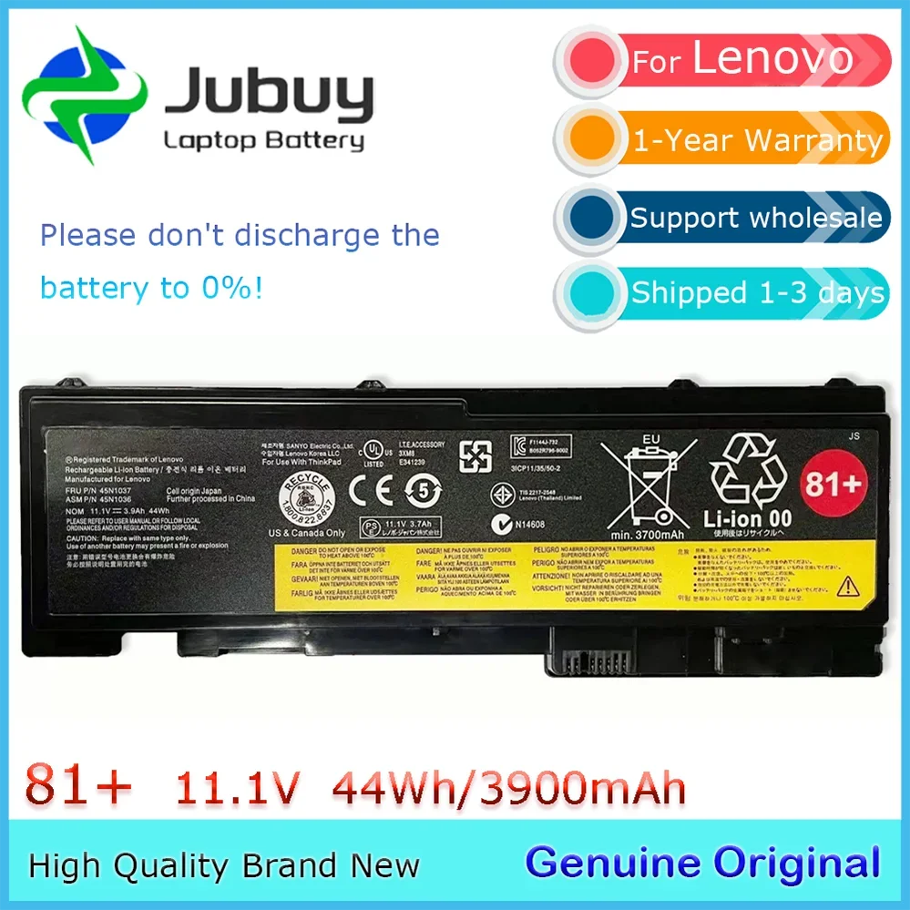 

Original 11.1V 44Wh 81+ 45N1037 Notebook Battery for Lenovo ThinkPad T420s T420si T430s 45N1036 0A36287 0A36309 42T4844