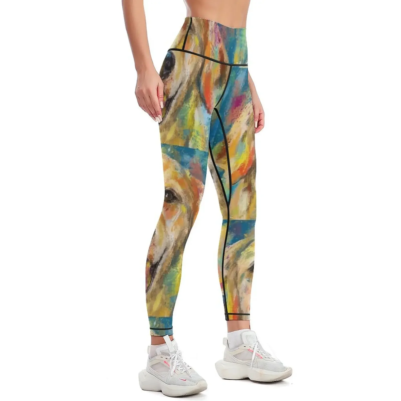 Artistic and Colorful Painting of Golden Retriever Smiling Leggings gym pants Women's high waist Womens Leggings
