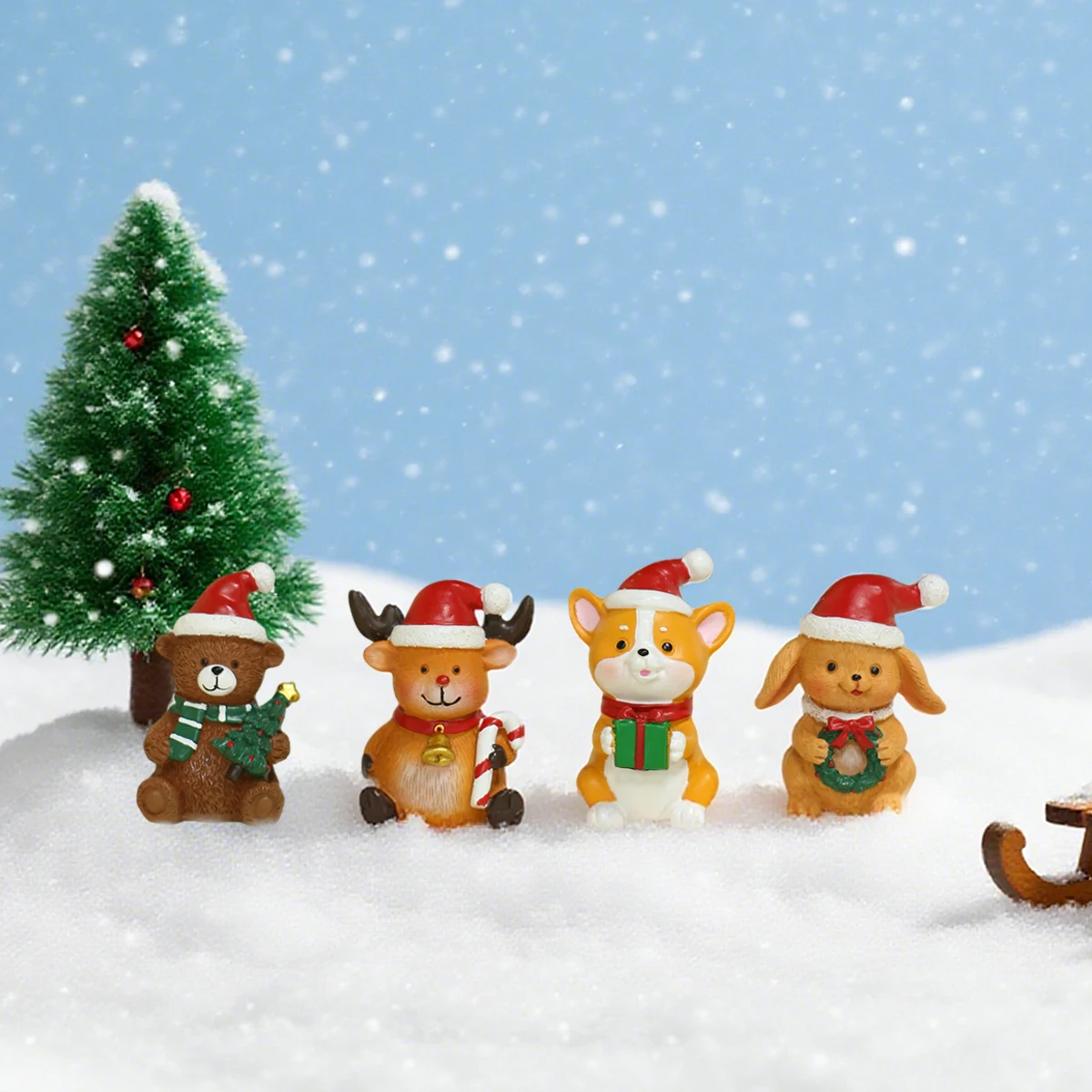 

4pcs pieces Christmas animal resin outdoor statues, creative outdoor garden bonsai decorations and crafts.