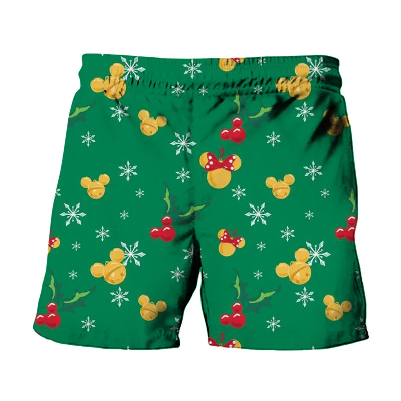 2024 Christmas New Disney Brand Stitch And Mickey Minnie Anime Print Summer Men\'s Fashion Beach Party Casual Shorts Y2K