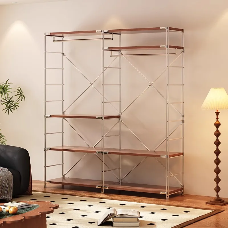 

Household open coat rack Japanese log wind hanger bedroom long skirt storage wardrobe simple