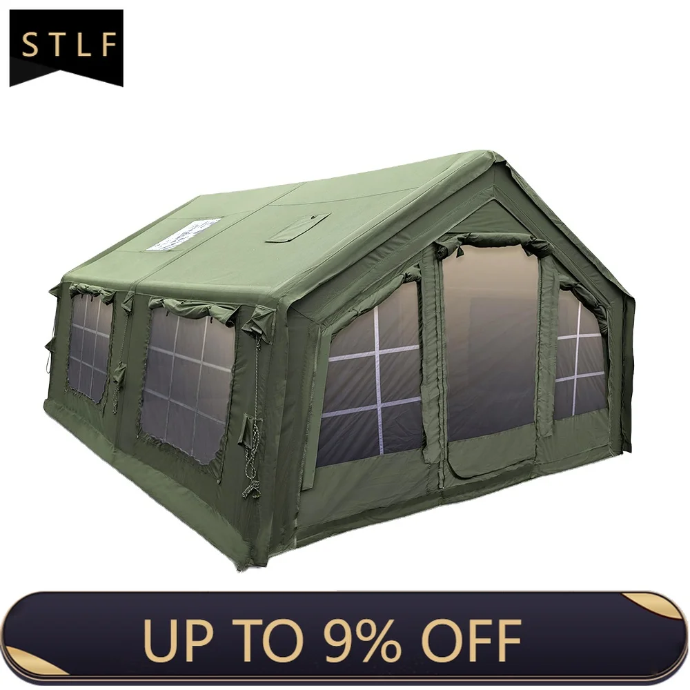 

Inflatable Tent 4-8 Person 4-Season with Stove Jack Waterproof Oxford Fabric 12 sq.m One Bedroom Easy Setup Luxury Glamping Tent