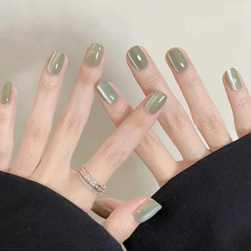 

30Pcs False Nails Solid-Color Cat-Eye Everyday Versatile Short Square Style Press-On Nails—Perfect As A Gift for Girl and Friend