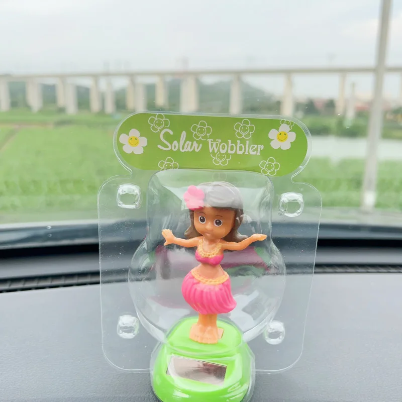 Novo havaí solar feriado menina brinquedos engraçado balanço dança grama saia menina brinquedo solar escritório desktop decoração do carro ornamentos