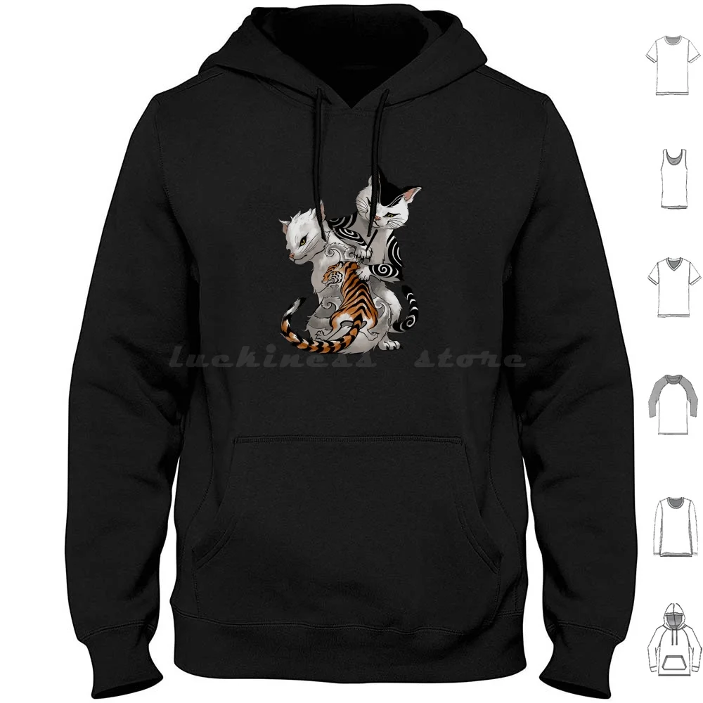 Irezumi Cat Artist With Traditional Japanese Tattoo Hoodie cotton Long Sleeve Cats Mom Dad Mama Papa