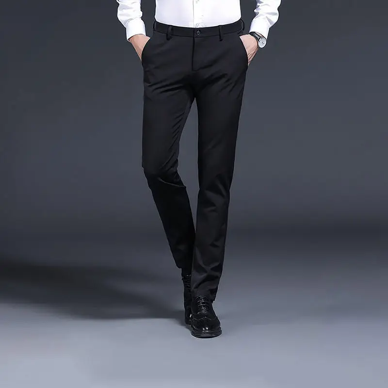 Spring Autumn Men's Clothing Popular Fashion Loose Fitting Straight Tube Thin Business Casual Breathable Stretch Long Pants