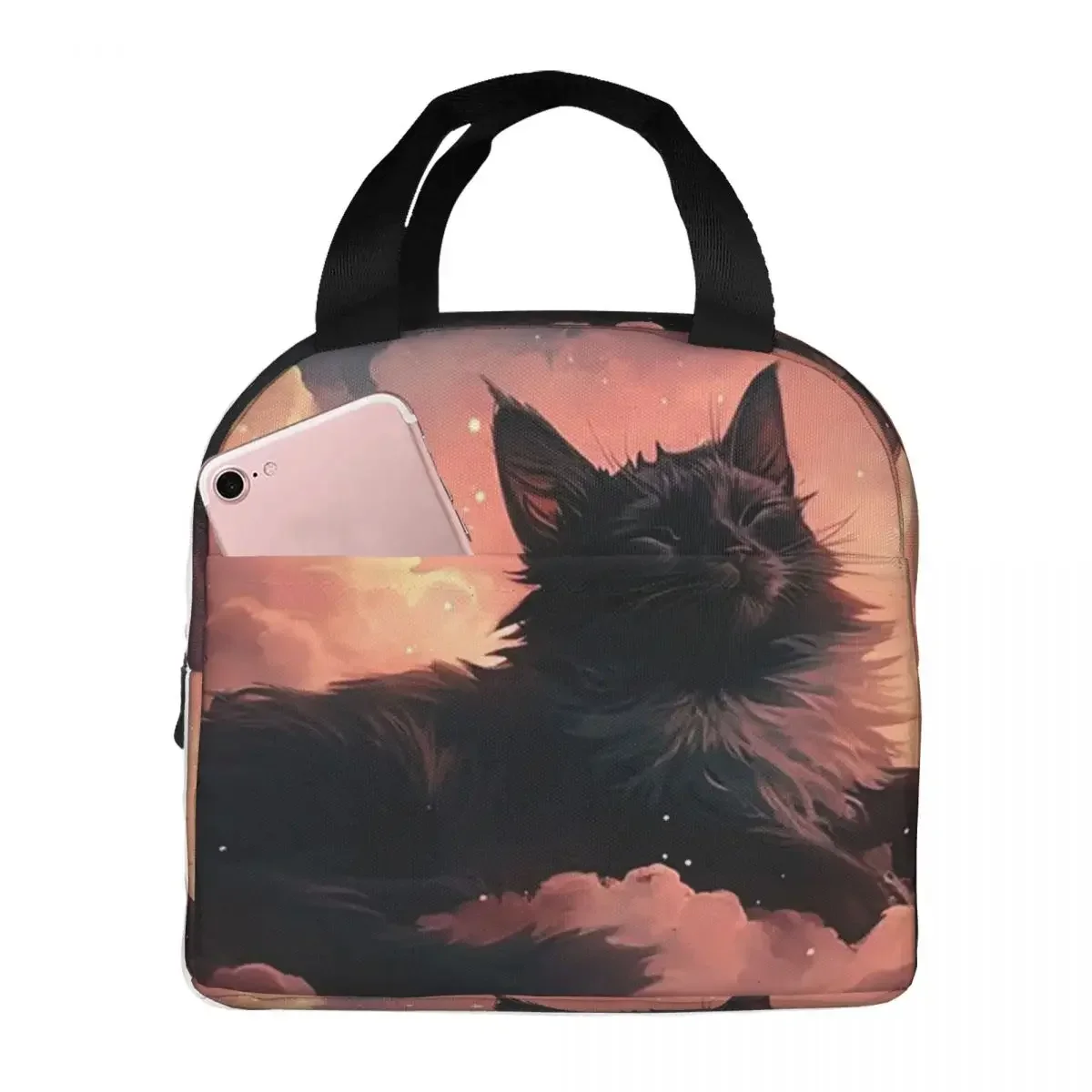Night Black Cat On The Clouds Insulated Lunch Bag for Women Kids Portable Food Boxes Thermal Lunch Box Tote