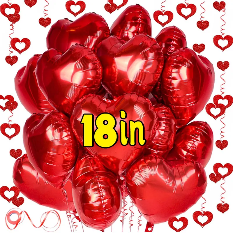 

100PCS Valentine's Day Heart Balloons 18" Red Love Heart Shape Balloon for Valentines Day Decorations Heart Foil Balloon Wedding