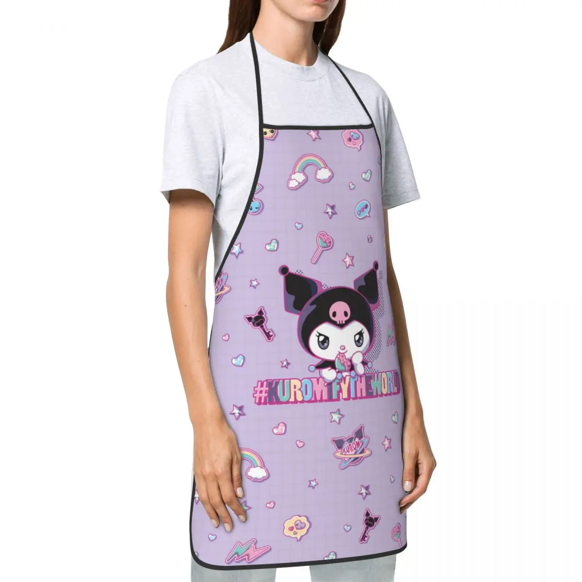 Sanrio Kuromi Kitchen Cooking Aprons Oil & Water Resistant Adjustable Tie Baking Aprons for Men Women Chef