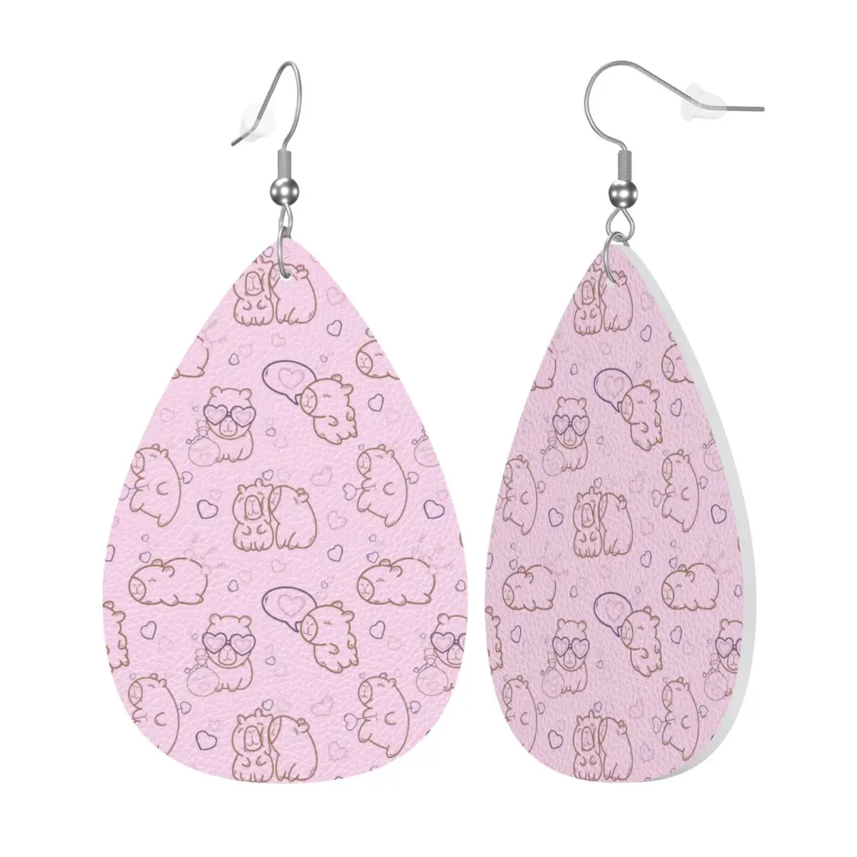 Custom Drop Dangle Earrings Funny Capybara Leather Teardrop Earrings PVC Leather for Gifts Dainty Jewelry