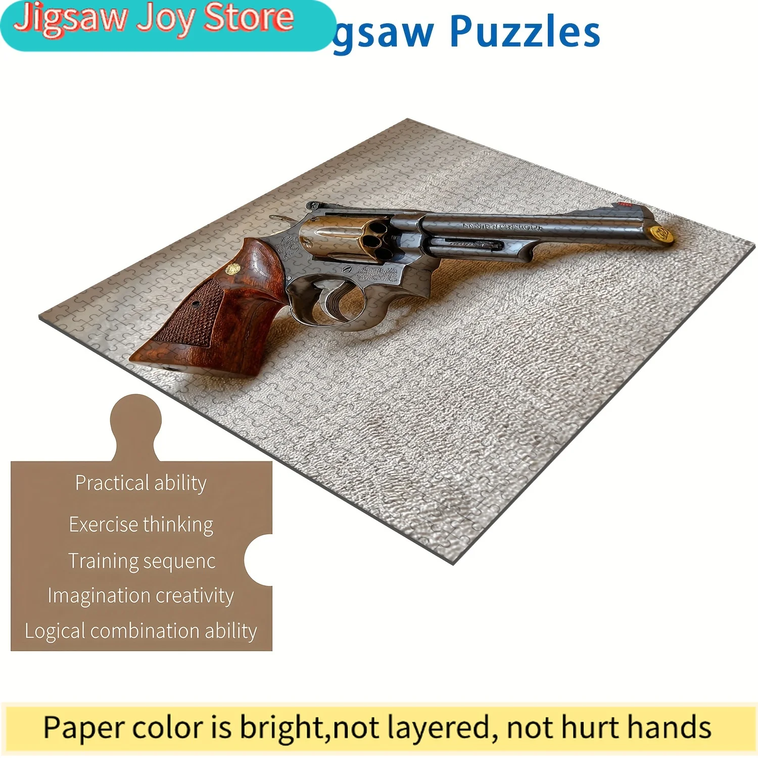 

Пазл-головоломка «Серебряный револьвер с коричневой ручкой», водостойкий и устойчивый к царапинам, большой пазл-игрушка, головоломка для взрослых