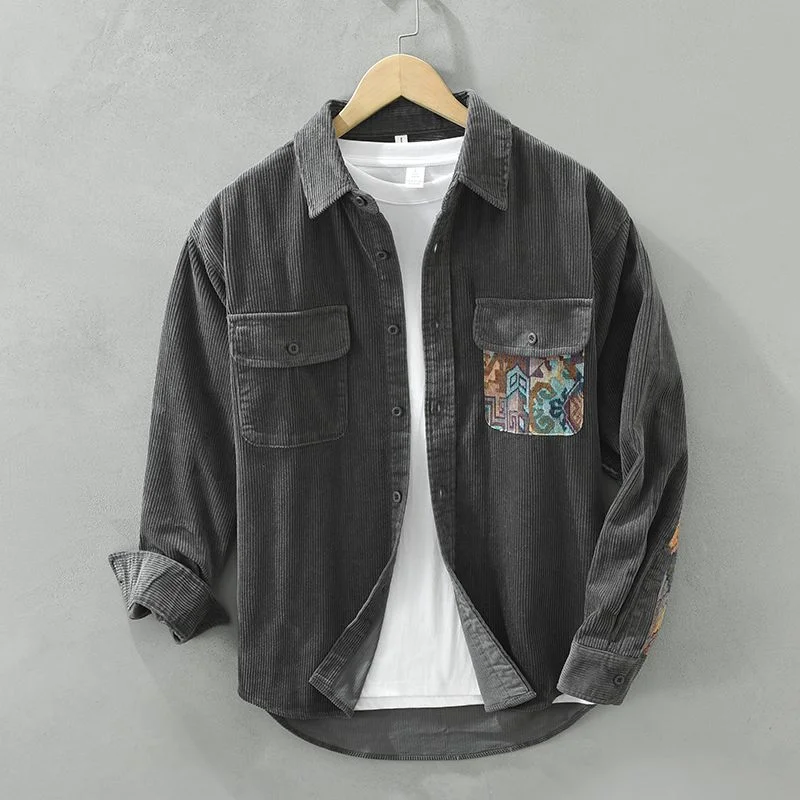 

Stylish Corduroy Long Sleeve Shirt Men Loose Casual Shirt Jacket Top