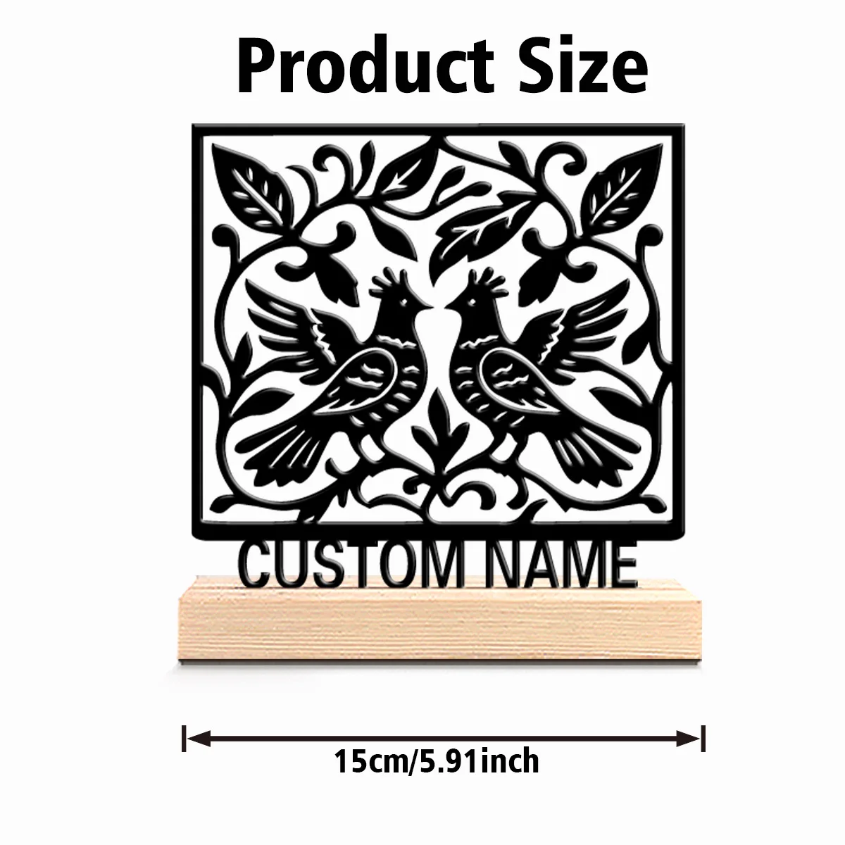 1pc Cute Personalized Custom Double-Bird Vine Metal Statues Delicate Wooden Base Decor for Bedrooms Weddings Bohemian Nature
