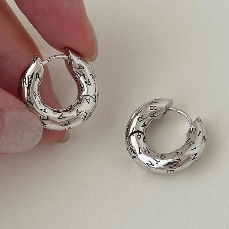 Vintage Silver Color Non-fading Letters Hoop Earrings for Women Trendy Geometric Chunky Earring Party Jewelry Gifts